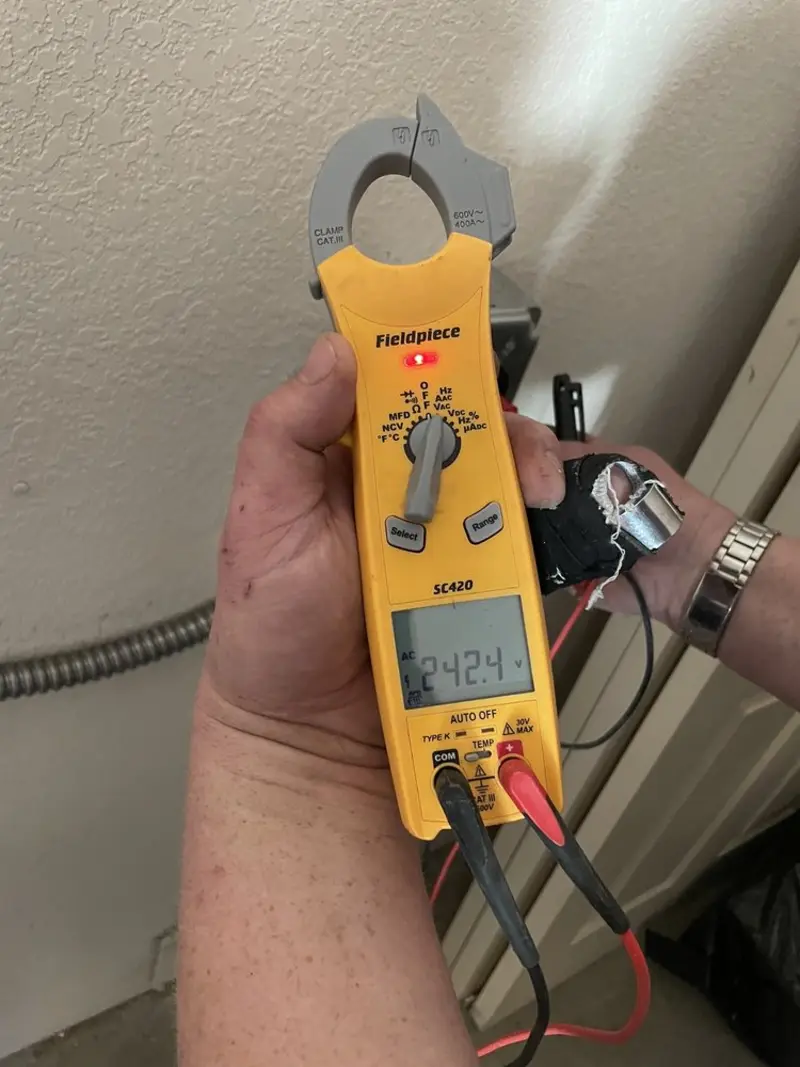 Voltage testing with clamp meter during Hot Tub / Pool Electrical Wiring in Sugar Creek